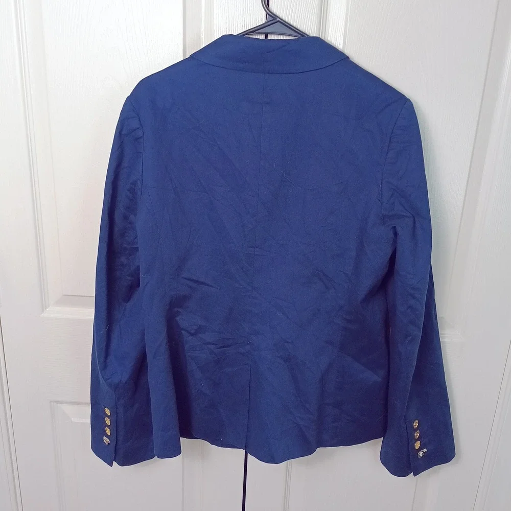 Tory Burch Blazer Women 10 Navy Blue Excellent Single Button Gold Logo Hardware